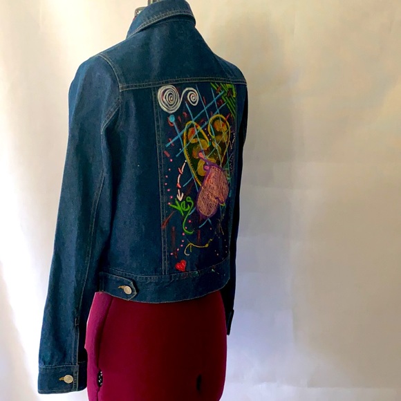 ABSTRACT DESIGNED JEANS JACKET Sz-Sm - Picture 6 of 11
